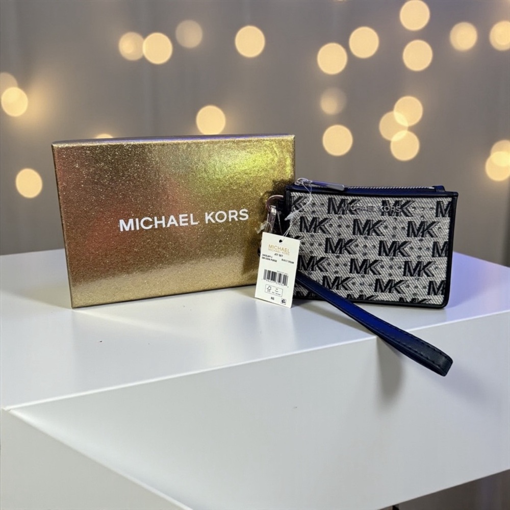 🖤MICHAEL KORS🖤Black/Light Cream Small Jet Set Coin Purse Boxed Set/NWT